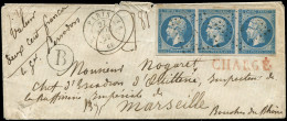 Let EMPIRE NON DENTELE - 14A  20c. Bleu, T I, BANDE De 3 Obl. Los. B S. Env. CHARGE, Càd (B) PARIS (B) 27/11/59, TB - 1849-1876: Classic Period