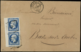 Let EMPIRE NON DENTELE - 14Aa 20c. Bleu Foncé, T I, PAIRE Bdf Avec Marges énormes, Obl. PC 754 S. LSC, Càd T15 CHAROLLES - 1849-1876: Klassik