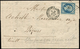 Let EMPIRE NON DENTELE - 14Ba 20c. Bleu Sur VERT, T II, Obl. PC 3611 S. LAC, Càd VILLEFRANCHE-S-SAONE 9/4/61, TTB, Cote  - 1849-1876: Klassik