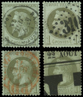 EMPIRE LAURE - 25    1c. Vert-bronze, 4 Ex. Obl., Càd, GC Rouge Et Typo, TB - 1863-1870 Napoleon III Gelauwerd