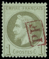 EMPIRE LAURE - 25    1c. Vert-bronze, Obl. Cachet Rouge PF Encadré, TB - 1863-1870 Napoléon III Con Laureles