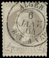 EMPIRE LAURE - 27A   4c. Gris, T I, Défx, Obl. Càd ALGER/BAT A VAP 6/1/64, Frappe Sup. - 1863-1870 Napoleon III With Laurels