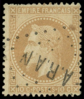 EMPIRE LAURE - 28B  10c. Bistre, T II, Obl Los. ARAN, Dc, Frappe TTB - 1863-1870 Napoleon III Gelauwerd