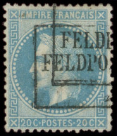 EMPIRE LAURE - 29B  20c. Bleu, T II, Obl. Cachet Rectangulaire FELDPOST, Double Frappe, TB - 1863-1870 Napoléon III Lauré