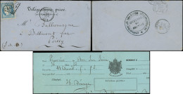 Let SIEGE DE PARIS - 37   20c. Bleu, Obl. GC 3031 S. Télégramme Privé De Bar S. Seine à Poissy, Voie Télégraphique Jusqu - 1849-1876: Periodo Classico