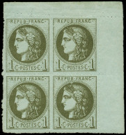 ** EMISSION DE BORDEAUX - 39A   1c. Olive, R I, 1er état, PERCE En LIGNES, BLOC De 4 Cdf, 1 Ex. *, TTB. S - 1870 Emisión De Bordeaux