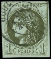 EMISSION DE BORDEAUX - 39Ba  1c. Olive Foncé, R II, Obl. Càd T17, TB - 1870 Emission De Bordeaux