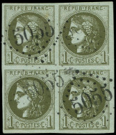 EMISSION DE BORDEAUX - 39C   1c. Olive, R III, BLOC De 4 Obl. GC 5055 De PHILIPPEVILLE, RR Et Superbe - 1870 Emission De Bordeaux