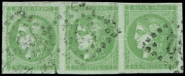 EMISSION DE BORDEAUX - 42B   5c. Vert-jaune, R II, BANDE De 3 Obl. GC 532, TB - 1870 Ausgabe Bordeaux