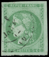 EMISSION DE BORDEAUX - 42Bb  5c. VERT-EMERAUDE FONCE, R II, Obl. Càd 1/72, TTB, Certif. Calves - 1870 Bordeaux Printing