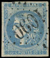 EMISSION DE BORDEAUX - 46Ad 20c. Bleu-OUTREMER, T III, R I, Jolie Nuance, Obl. GC 1090 De COMINES, TB. C - 1870 Bordeaux Printing