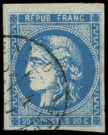 EMISSION DE BORDEAUX - 46B  20c. Bleu, T III, R II, Obl. Càd T17, Très Belles Marges, TB - 1870 Bordeaux Printing
