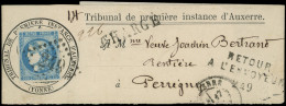 Let EMISSION DE BORDEAUX - 46B  20c. Bleu, T III, R II, Obl. GC 249 S. Bande Complète CHARGE Du Tribunal De Première Ins - 1849-1876: Classic Period