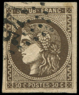 EMISSION DE BORDEAUX - 47e  30c. Brun, R RELIE Au Cadre, Nuance Foncée, Obl. GC, TTB - 1870 Bordeaux Printing