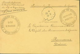 Guerre 14 Prisonnier Allemand FM CAD 20 5 17 Cachets Prisonniers De Guerre Rives Service Postal + Chef Détachement - Guerre De 1914-18