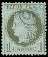 CERES DENTELE - 50    1c. Vert-olive, Obl. Cachet OR En Bleu, TTB - 1871-1875 Ceres