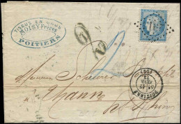 Let CERES DENTELE - 60A  25c. Bleu, T I, Défx, Obl. GC 2915 S. LAC, Taxe 2 Au Crayon Et Taxe Allemande 2, Arr. THANN Le  - 1849-1876: Classic Period