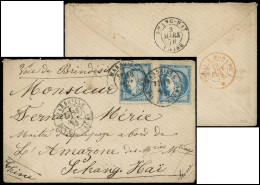 Let CERES DENTELE - 60Ca 25c. Bleu Foncé, T III, 2 Ex. Obl. Càd Marseille 18/3/73 S. Env., DOUBLE PORT MILITAIRE Pour SH - 1849-1876: Période Classique