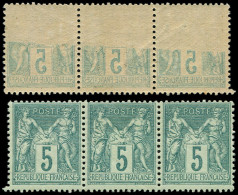 ** TYPE SAGE - 75    5c. Vert, BANDE De 3 RECTO VERSO Partiel, TTB - 1876-1898 Sage (Type II)