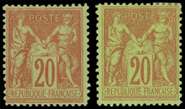 * TYPE SAGE - 96 Et 96a, 20c. Brique Sur Vert Et 20c. Garance S. Vert, TB - 1876-1898 Sage (Type II)