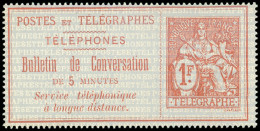 (*) TELEPHONE - Téléphone 10 : 1f. Rouge Sur Azuré, TB - Telegraphie Und Telefon