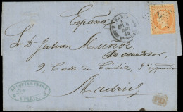 Let LETTRES DE PARIS - N°23 Obl. ETOILE PETIT 7 Ind. 12 S. LAC, Càd R. Des Vlles Haudrtes 5/12/65, Arr. MADRID, TB - 1849-1876: Période Classique