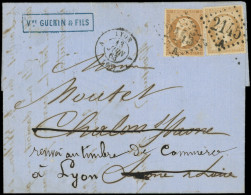 Let AFFRANCHISSEMENTS ET COMBINAISONS - N°13B Et 21 Obl. GC 2145A S. LAC, Càd T15 LYON 13/6/63, Jolie Combinaison De Bis - 1849-1876: Periodo Classico