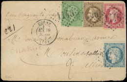 Let AFFRANCHISSEMENTS ET COMBINAISONS - N°20, 30, 32 Et 37 Obl. GC 1146 S. Env. CHARGE, Càd T17 COSNE 19/3/72, QUADRICOL - 1849-1876: Période Classique