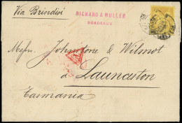 Let DESTINATIONS - N°92 Obl. Càd PARIS A BORDEAUX S. LAC 5/86 Insuff. Affr. Pour La TASMANIE, Tarif Pré UPU, Arr. LAUNCE - 1877-1920: Periodo Semi Moderno