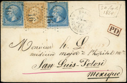 Let DESTINATIONS - N°21 Et 22 (2 Dont 1 Déchiré) Obl. Etoile 16 S. Env., Càd PARIS 30/9/64 Pour Le Mexique, Tarif Milita - 1849-1876: Période Classique