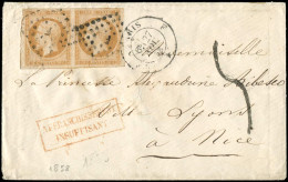 Let DESTINATIONS - N°13A PAIRE Obl. Los. F S. Env., Càd Paris 27/11/58, Arr. NIZZA 29/11, Taxe 5 Plume Pour "affrt Insuf - 1849-1876: Klassik