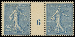 * EMISSIONS DU XXe SIECLE - 132   Semeuse Lignée, 25c. Bleu, PAIRE Mill.6, TB - Unused Stamps