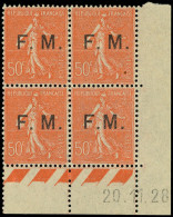 ** FRANCHISE MILITAIRE - 6    50c. Rouge, BLOC De 4 CD 20/11/28, TB - Timbres De Franchise Militaire