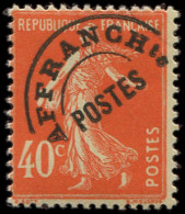 ** PREOBLITERES - 64  Semeuse Camée, 40c. Vermillon, T II, TB - 1893-1947