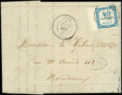 Let TAXE - 7   40c. Bleu, Grand BORD De FEUILLE, Obl. Càd Bordeaux S. LAC De MEZIN Remise à La Boite Mobile Et Levée Au  - 1859-1959 Storia Postale