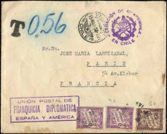 Let TAXE - 37  50c. Lilas-brun + N°42 2f. Violet (2) Obl. S. Env., Càd Chilien Du 15/11/38, Cachet Violet "Legacion De G - 1859-1959 Lettres & Documents