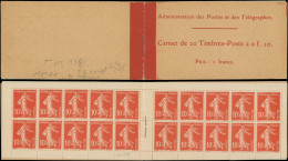 CARNETS (N° Yvert) - 138-C1    Semeuse Camée, 10c. Rouge, N°138d, T IC, Très Frais, TTB - Sonstige & Ohne Zuordnung