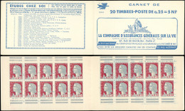 CARNETS (N° Yvert) - 1263-C3    Marianne De Decaris, 0,25 Gris Et Grenat, N°1263c, T I, S. 19-62, ASSURANCES VIE, TB - Autres & Non Classés