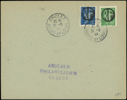 Let LA  LIBERATION - CHOLET 11 Et 12 : 70c. Bleu Et 80c. Vert Obl. CHOLET 31/8/44 S. Env., TB, Signé Mayer - Befreiung