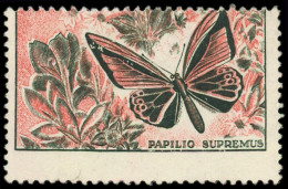 (*) Spécialités Diverses - VIGNETTES Papilio Supremus, Noir Et Rouge, Piquage Décalé, Non Signalé, TB - Autres & Non Classés