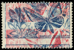 (*) Spécialités Diverses - VIGNETTES Papilio Supremus, Bleu Et Rouge, Piquage à Cheval Et Fond Rouge Très Décalé, Non Si - Other & Unclassified