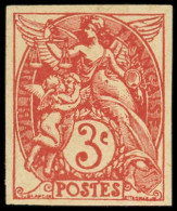 (*) VARIETES - 109   Blanc,  3c., ESSAI En Rouge NON DENTELE, TB - Unused Stamps