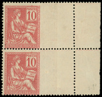 ** VARIETES - 116   Mouchon, 10c. Rouge, PAIRE Bdf DENTELEE 3 COTES, Inf. Ch. S. Un Bord, Superbe - Unused Stamps