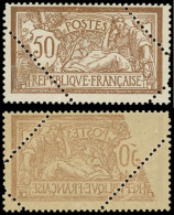 ** VARIETES - 120   Merson, 50c. Brun Et Gris, RECTO-VERSO Et DOUBLE PIQUAGE Dont Un Oblique, TB - Neufs