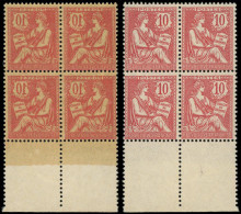 ** VARIETES - 124b  Mouchon Retouché, 10c. Rose, Impression RECTO-VERSO, BLOC De 4 Bdf, TTB - Unused Stamps