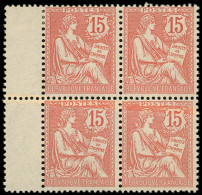 ** VARIETES - 125   Mouchon Retouché, 15c. Vermillon, BLOC De 4 Bdf, 2 Ex. IMPRESSION Sur RACCORD, 2 Ex. *, R Et TB - Unused Stamps