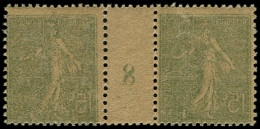 ** VARIETES - 130h  Semeuse Lignée, 15c. Vert Gris, PAIRE Mill. 8, Impression RECTO-VERSO, TB - Millesimes