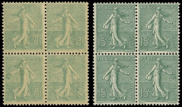 ** VARIETES - 130h  Semeuse Lignée, 15c. Vert Gris, BLOC De 4 Impression RECTO-VERSO, TB - Unused Stamps