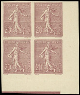 ** VARIETES - 131b  Semeuse Lignée, 20c. Brun-lilas, BLOC De 4 Cdf NON DENTELE, TB - Unused Stamps