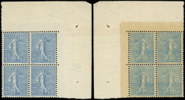 ** VARIETES - 132d  Semeuse Lignée, 25c. Bleu, BLOC De 4 Cdf Impression RECTO-VERSO, Superbe - Neufs